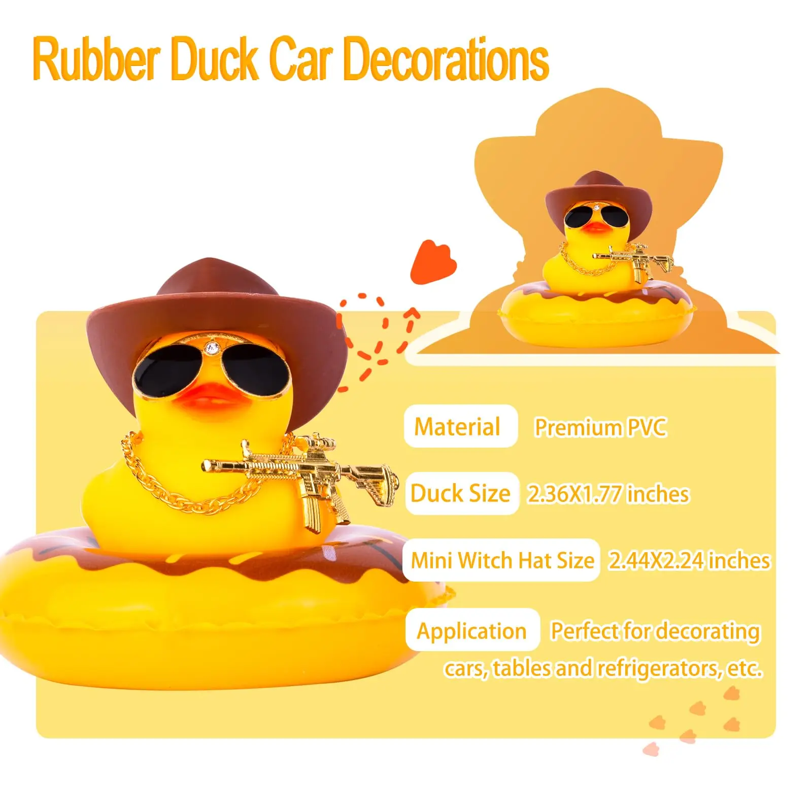 2 Set Car Rubber Duck Rubber Duck for Jeeps Ducking Decoration Dashboard with Sun Hat Swim Ring Necklace Sunglasses 5