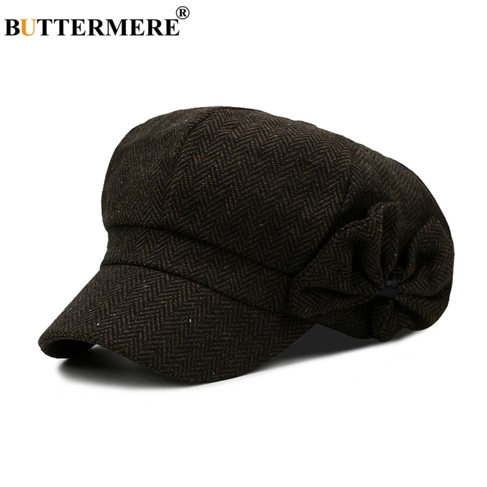 Cotton newsboy cap berets hat Buttermere Baker Boy Hat Woman Newsboy Caps Bow Tweed England Style Beret Female Hat Herringbone Spring Painter Hats And Caps