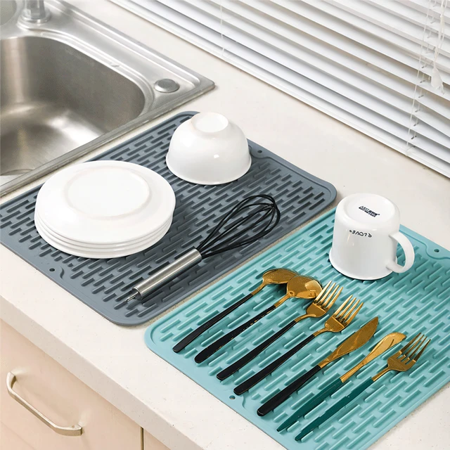 1pc Silicone Dish Drying Mat, Modern Grey Dish Drainer Mat For Kitchen