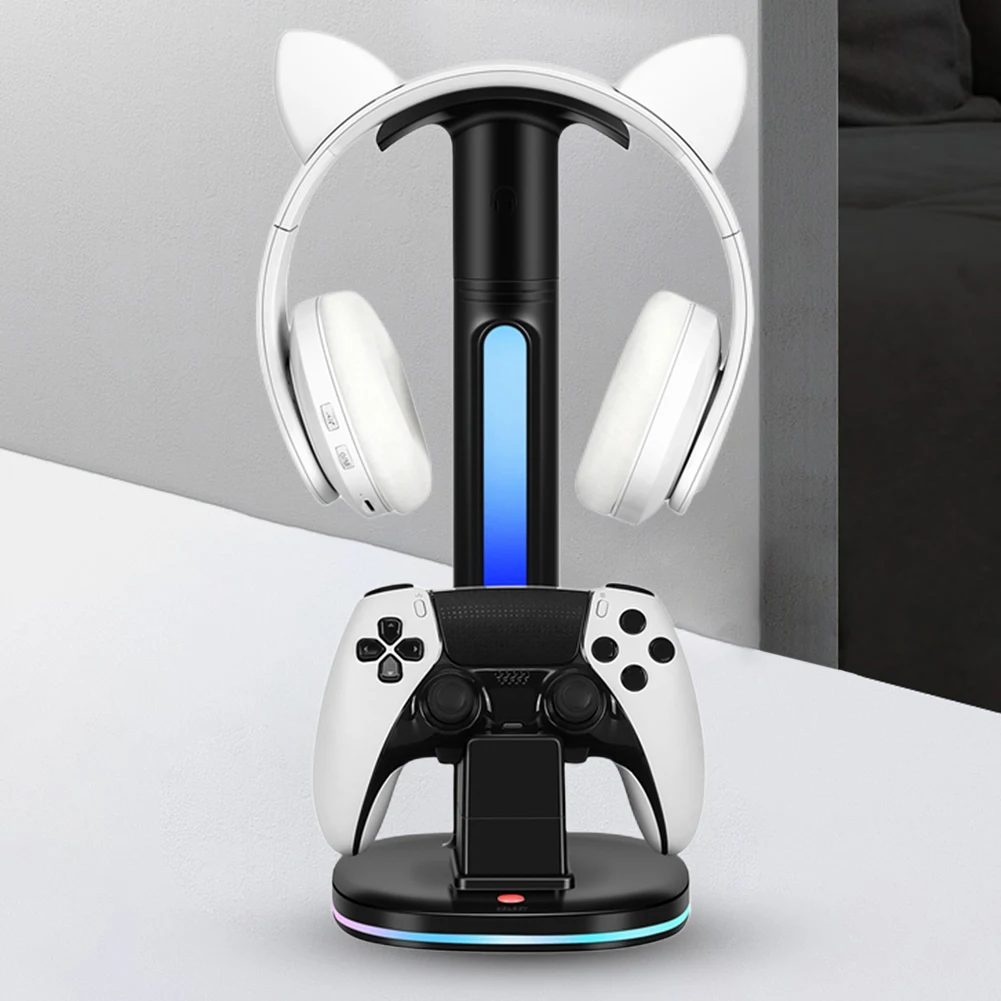 Station de charge PS5 avec support Casque, porte téléphone et lumière RGB