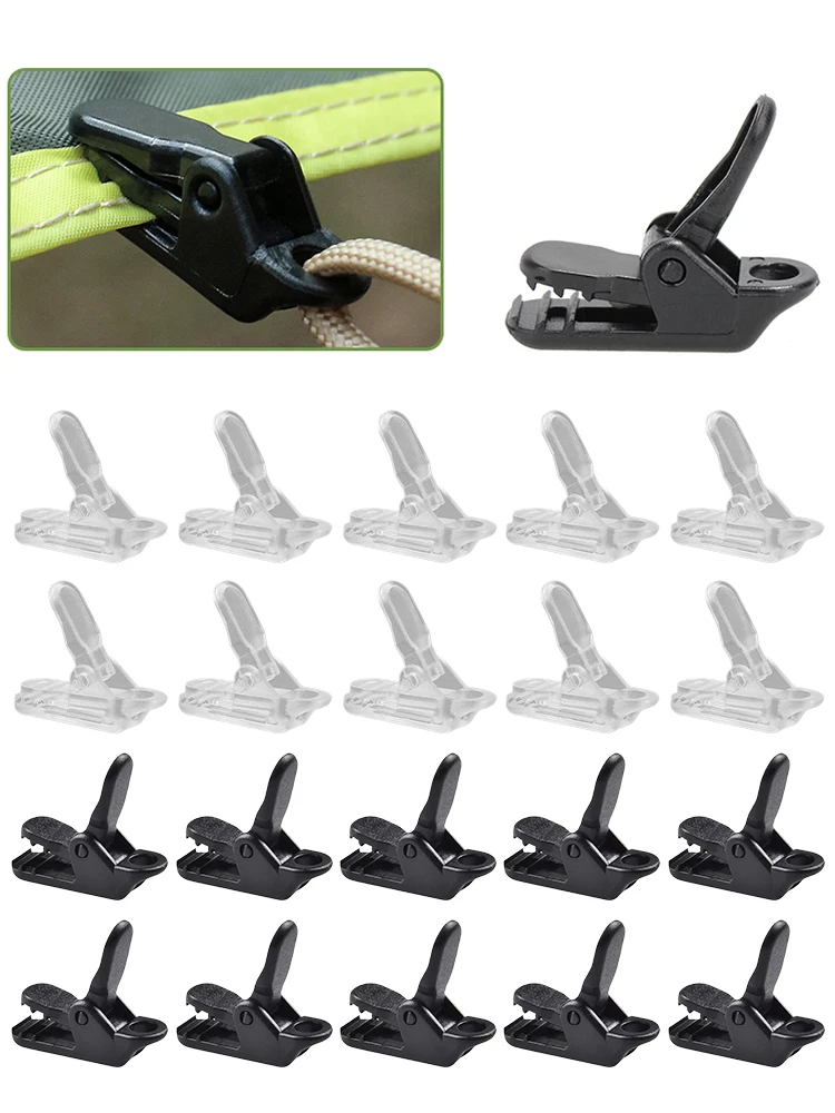 10/20pc Sturdy Camping Tent Clips Tarpaulin Awning Anti-wind Clamp Tent Hook Crocodile Fixed Jaw Grip Hook Camping Equipment