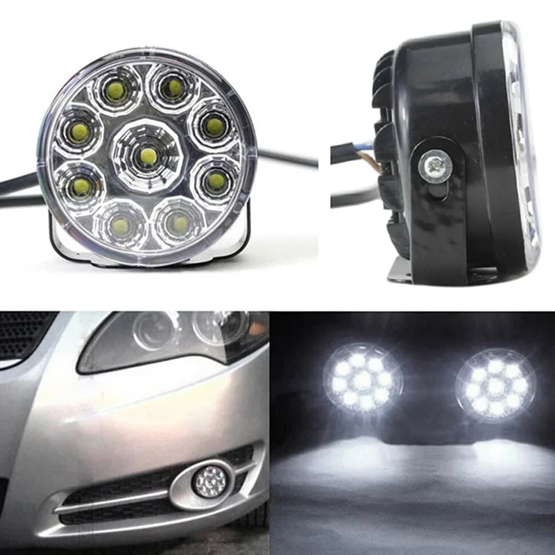 

2pcs Universal 12V 9 LED Round Daytime Running Light DRL Car Fog Day Driving Lamp 70mm 6000K White 40W Super Bright LED Lights