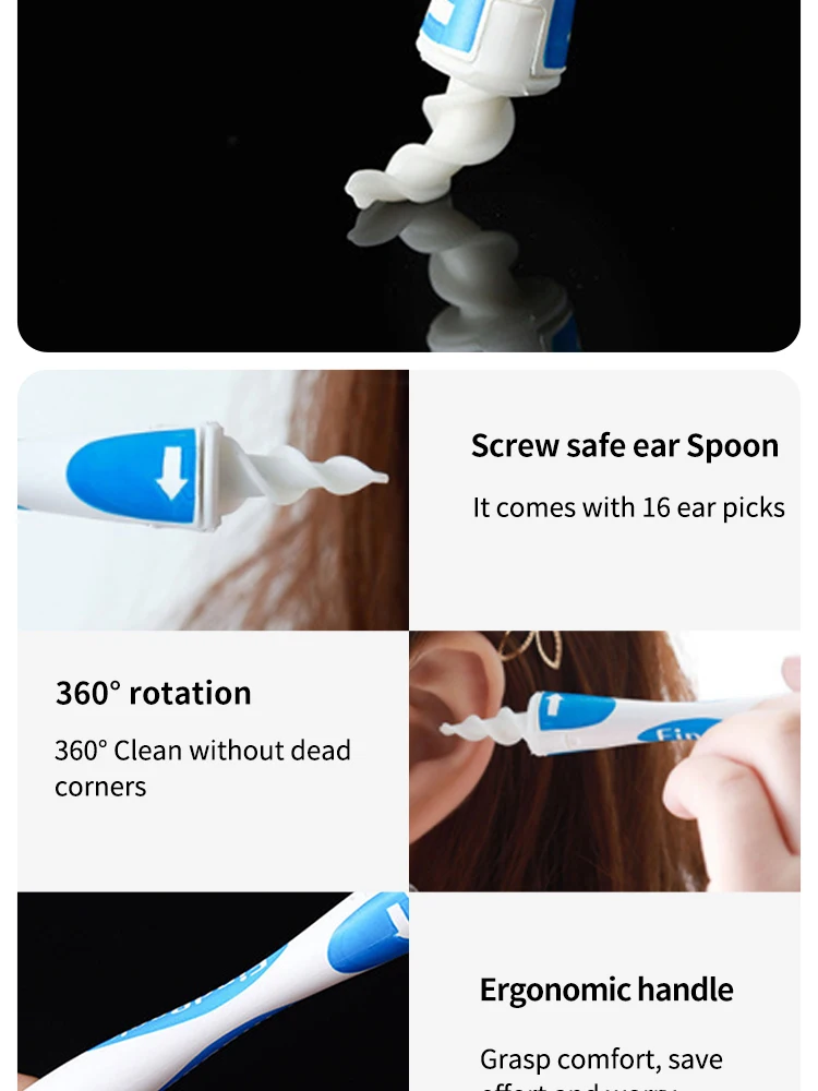 Description Picture 6 of item16 Ear Cleaning Set Ear Scoop Cleaning Ear Wax Silicone Soft Spiral Beauty Care Gadget Portable Personal Hygiene Set