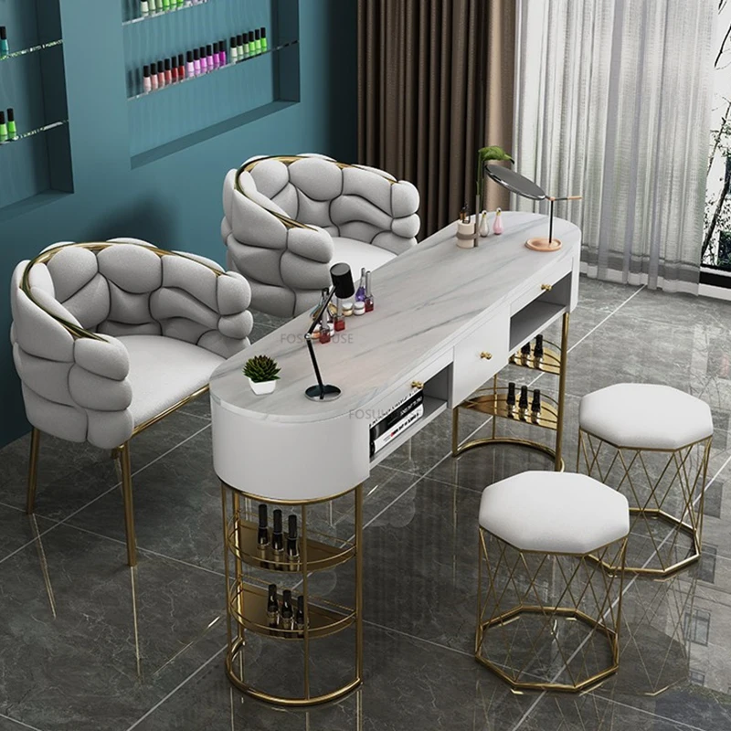 

Modern Marble Slate Nail Beauty Tables for Commercial Furniture Manicure Table Economical Upscale Light Luxury Nail Stations