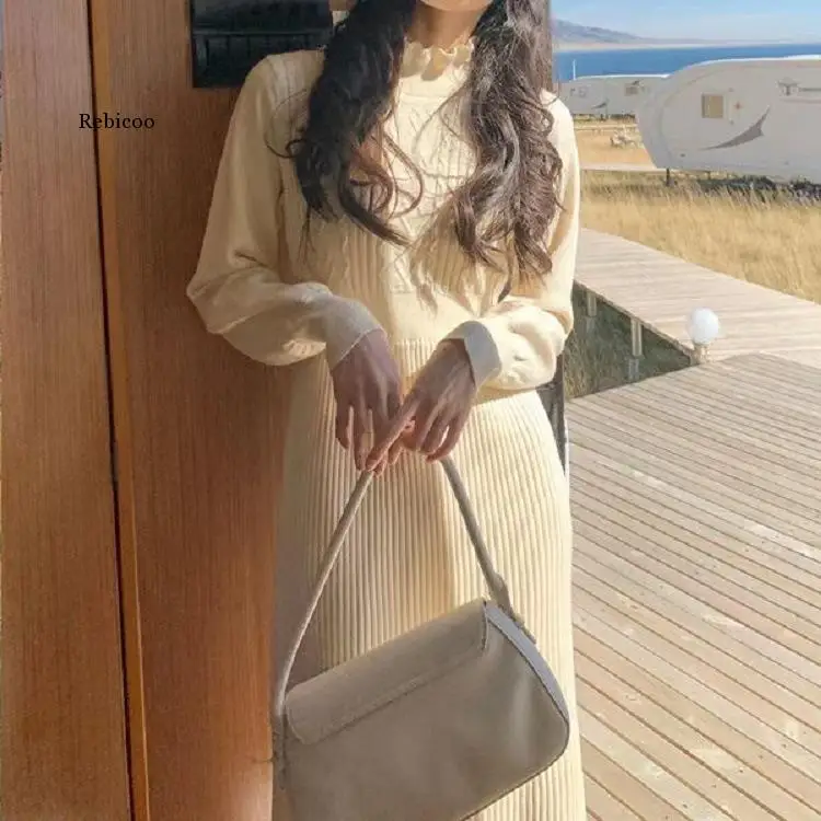 

Женское вязаное платье-свитер средней длины, трикотажное облегающее платье-Русалка с круглым вырезом и длинным рукавом, в французском клетку, Осень-зима 2021