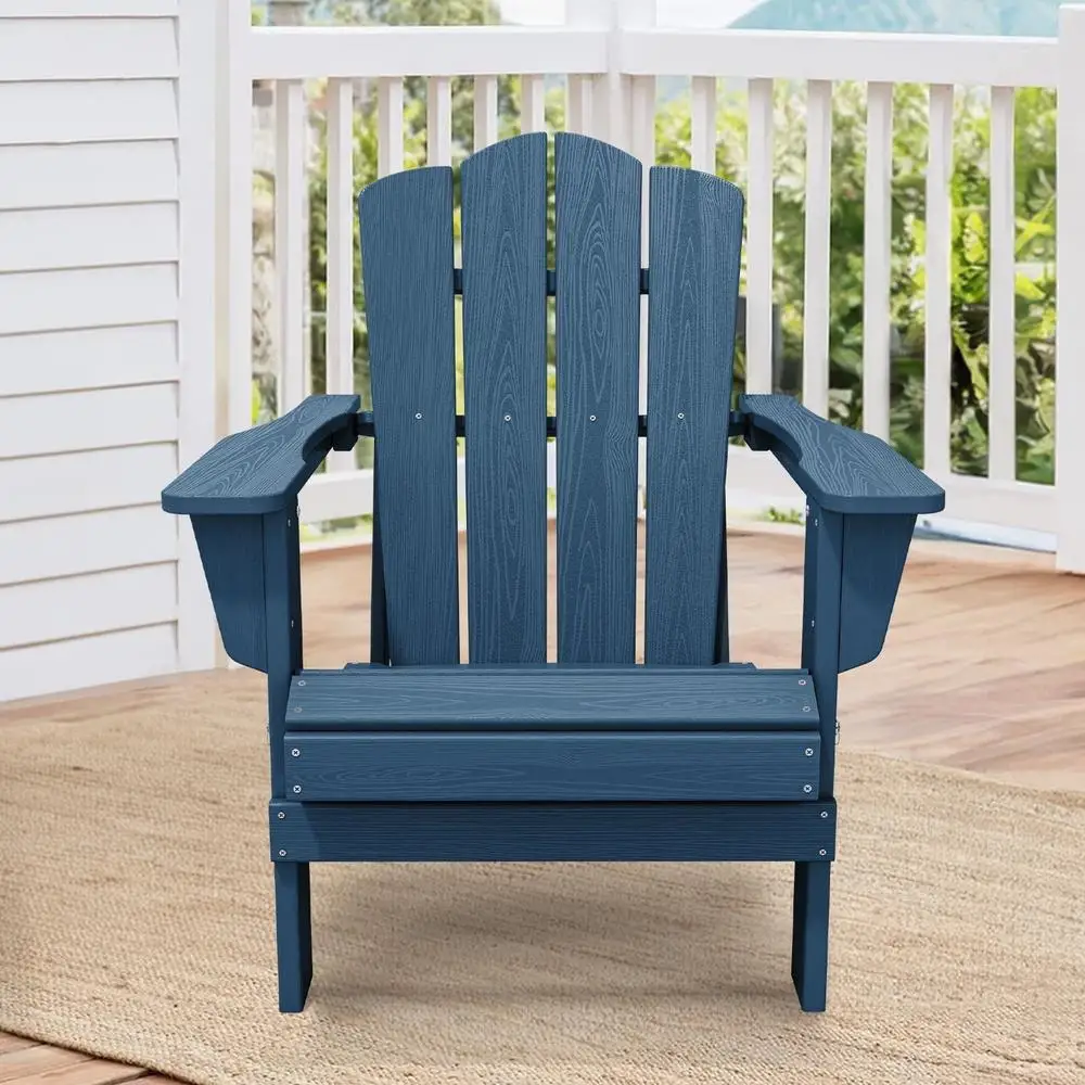 Outdoor Patio Folding HDPE Resin Adirondack Chair Navy Blue 2