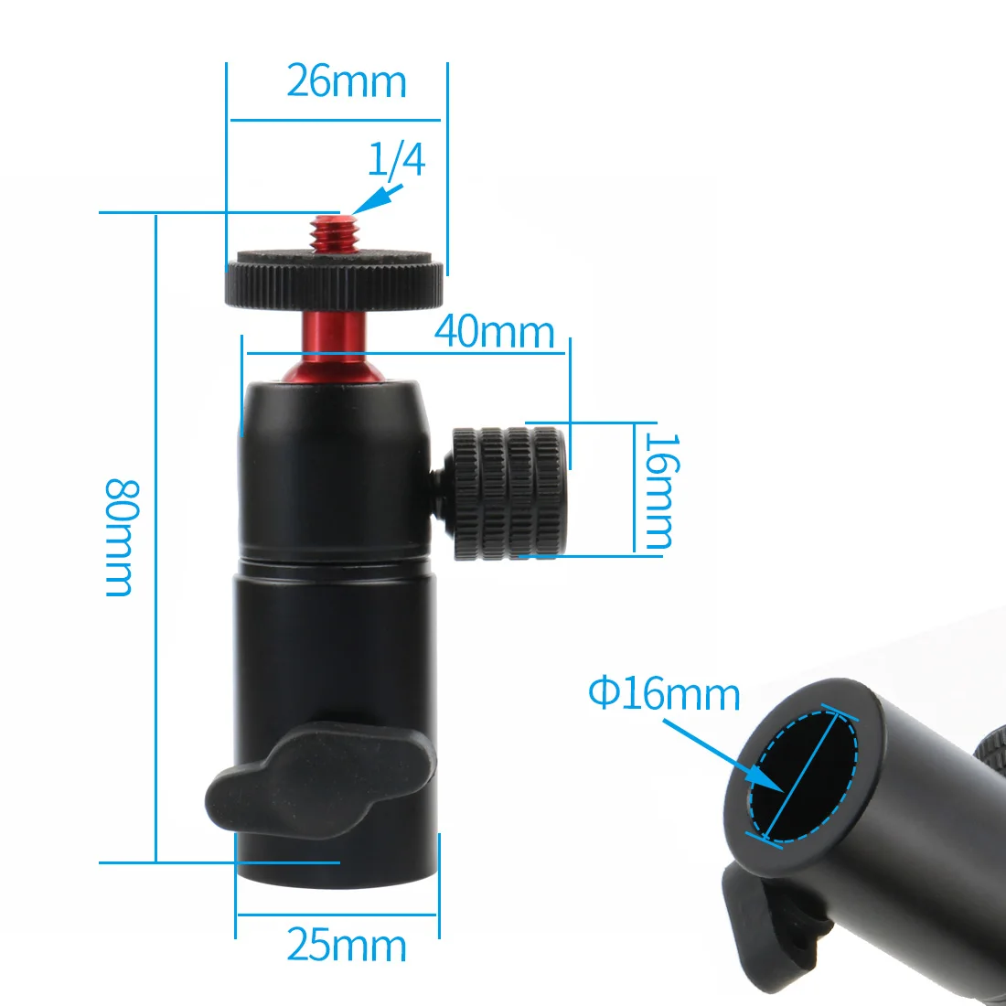 Description Picture 2 of itemCjsm-CJ12 Flash Adapter 16mm to 1/4 Thread Mount Ball Head Mini 360 Degrees Swivel Stand Photography Accessories