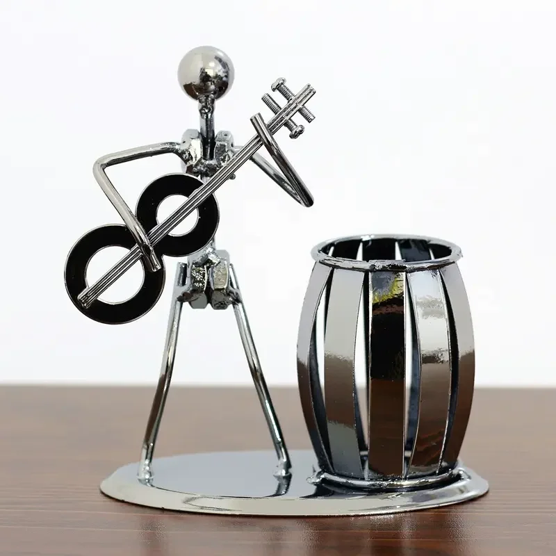 Creative Metal Music Player Musician Pen Pencil Holder Desktop Storage Organizer Brush Pot Ornament Gifts
