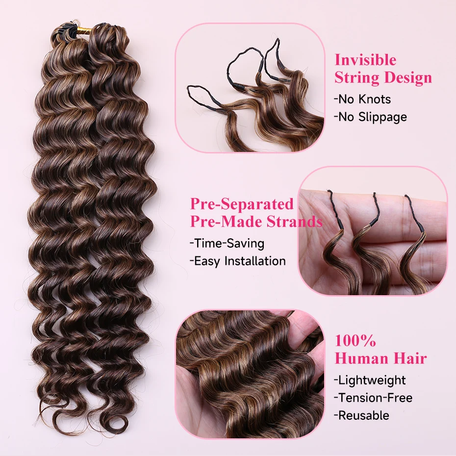 Feather Crochet Human Hair 4/27 Highlight Loose Deep Wave Bulk Hair Extensions Remy Brazilian Lightweight Crochet Hair For Braid 1