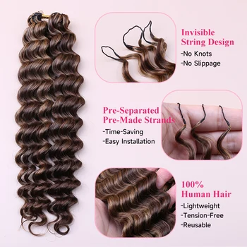 Feather Crochet Human Hair 4/27 Highlight Loose Deep Wave Bulk Hair Extensions Remy Brazilian Lightweight Crochet Hair For Braid 1