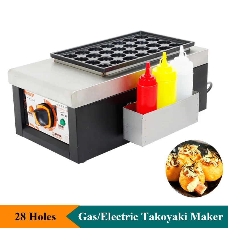 Commerciale 28 Fori Takoyaki Maker Machine Electric/Gas Antiaderente Waffle Baker 40Mm Round Fish Ball