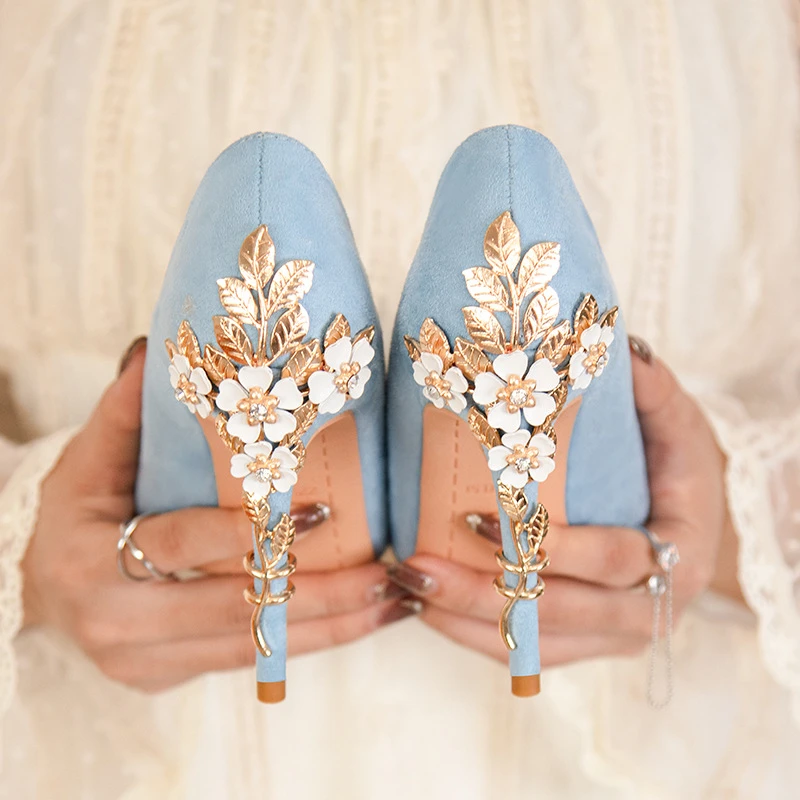 Stiletto Sexy Metal Flower Wedding Fashion Women's Shoes 2022 New 10cm Heel Ladies Shoes High Heels Official Pumps OL ZWM