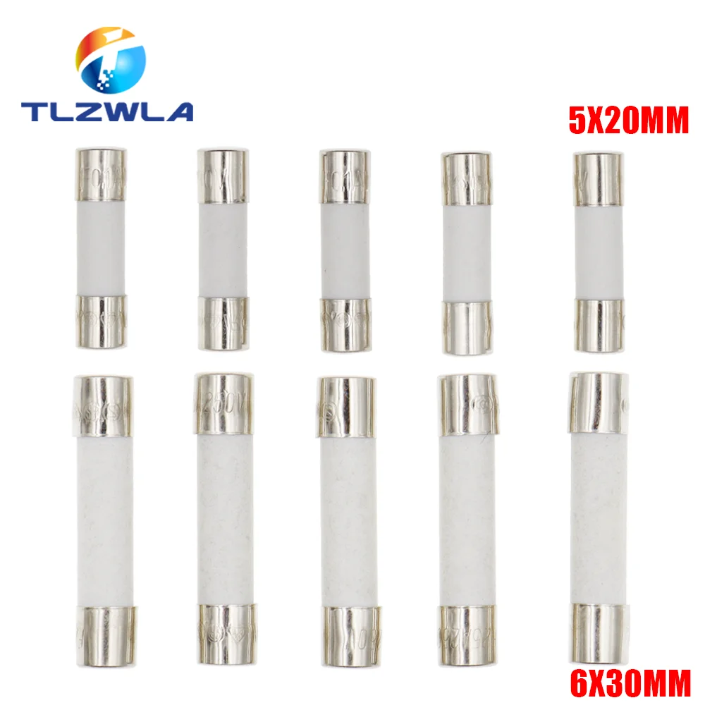 Ceramic Fuse 10PCS 5X20MM 6X30MM Fast Blow Ceramic Fuse 5*20mm 250V 0.1A-30A Slow Break Fuse Tube