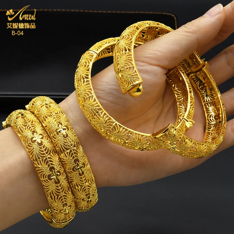 24K Gold Color Bracelets For Women Luxury Jewelry Designers Indian Bangles African Arabic Wedding Bridal