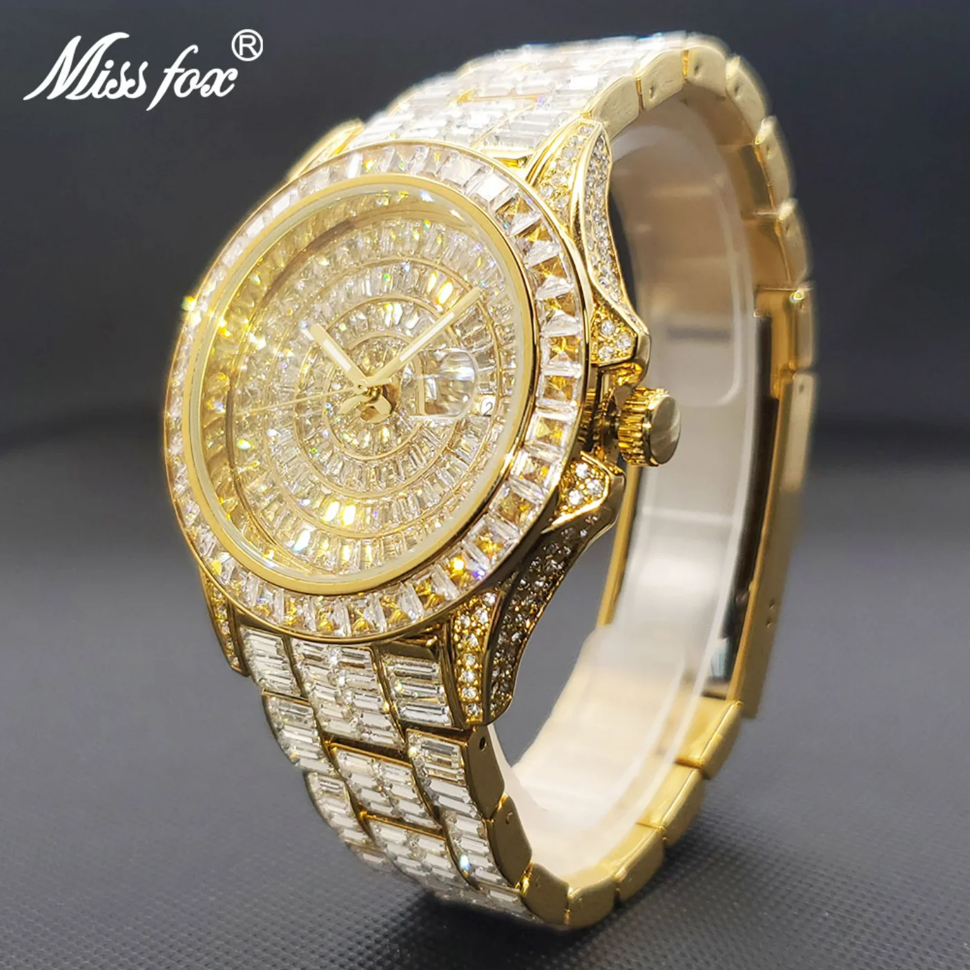 

Replica Watches Men Moissanite Gold Watch Brand Luxury Day Date AAA Diamond Watches Unique Hip Hop Iced Out Jewelry Watch Mens