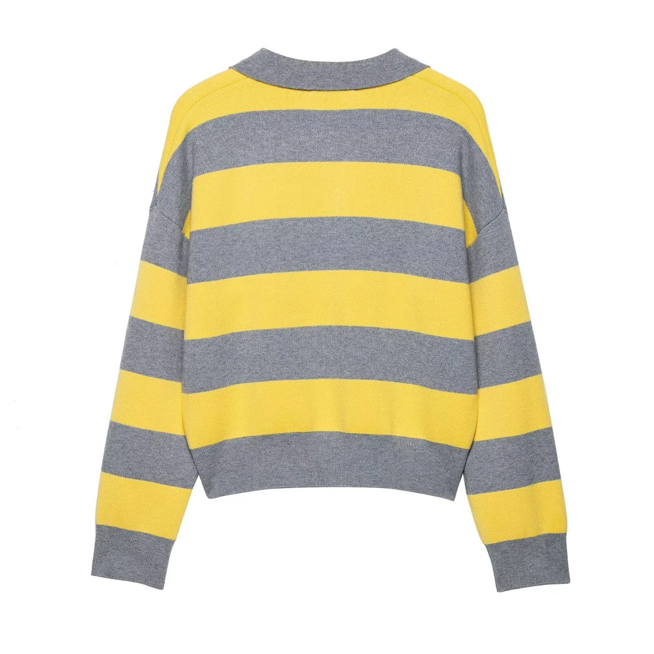 2025 Autumn New Women's Casual Knitted Top Fashion Lapel Stripe Collision Color Pullover For Female Party Youthful Vitality Top