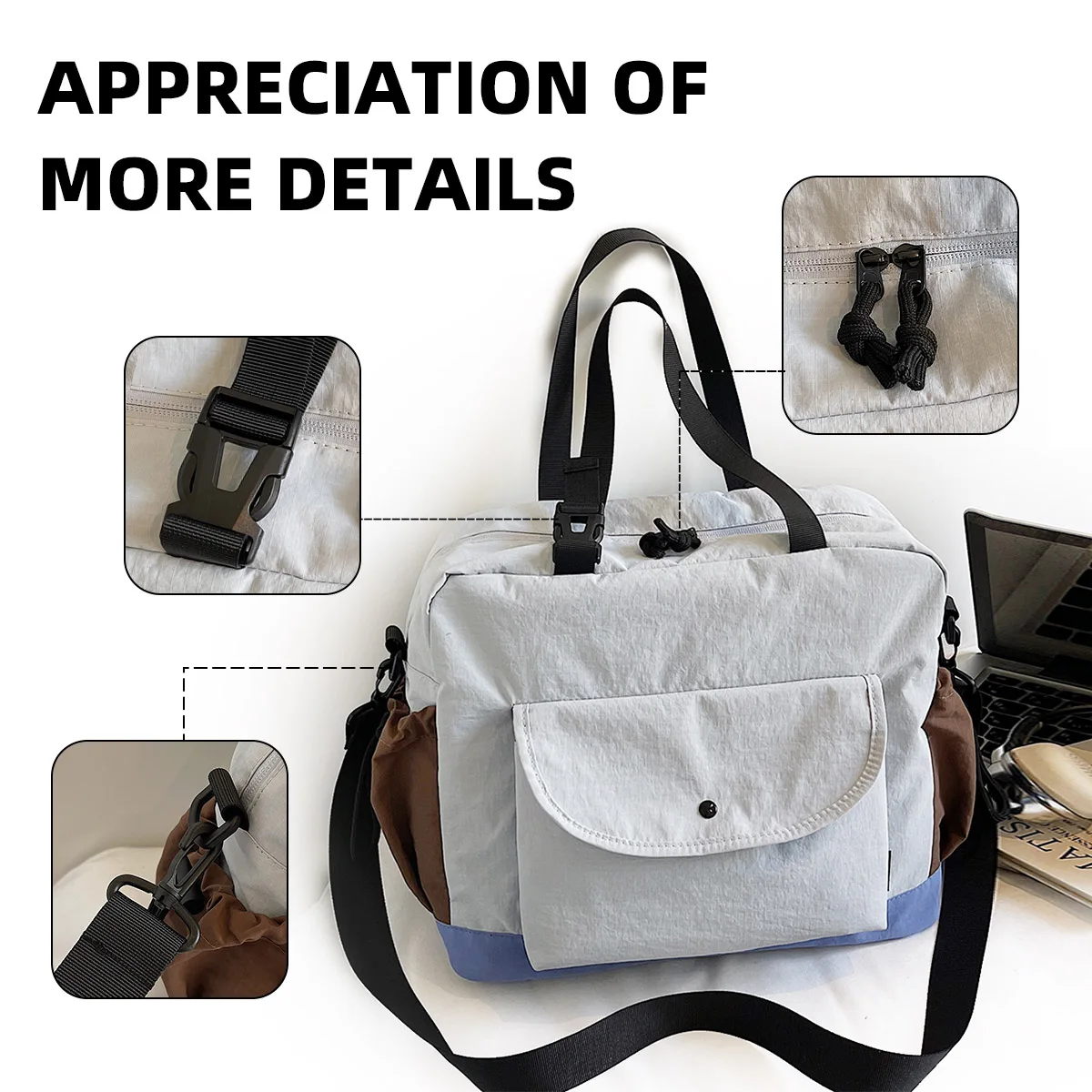 Japanese Style New Fashion Tote Bag for Going Out, Commuting Shoulder Bag, Casual Large Capacity Canvas Tote Bag for Female Students Attending Classes or Tutoring