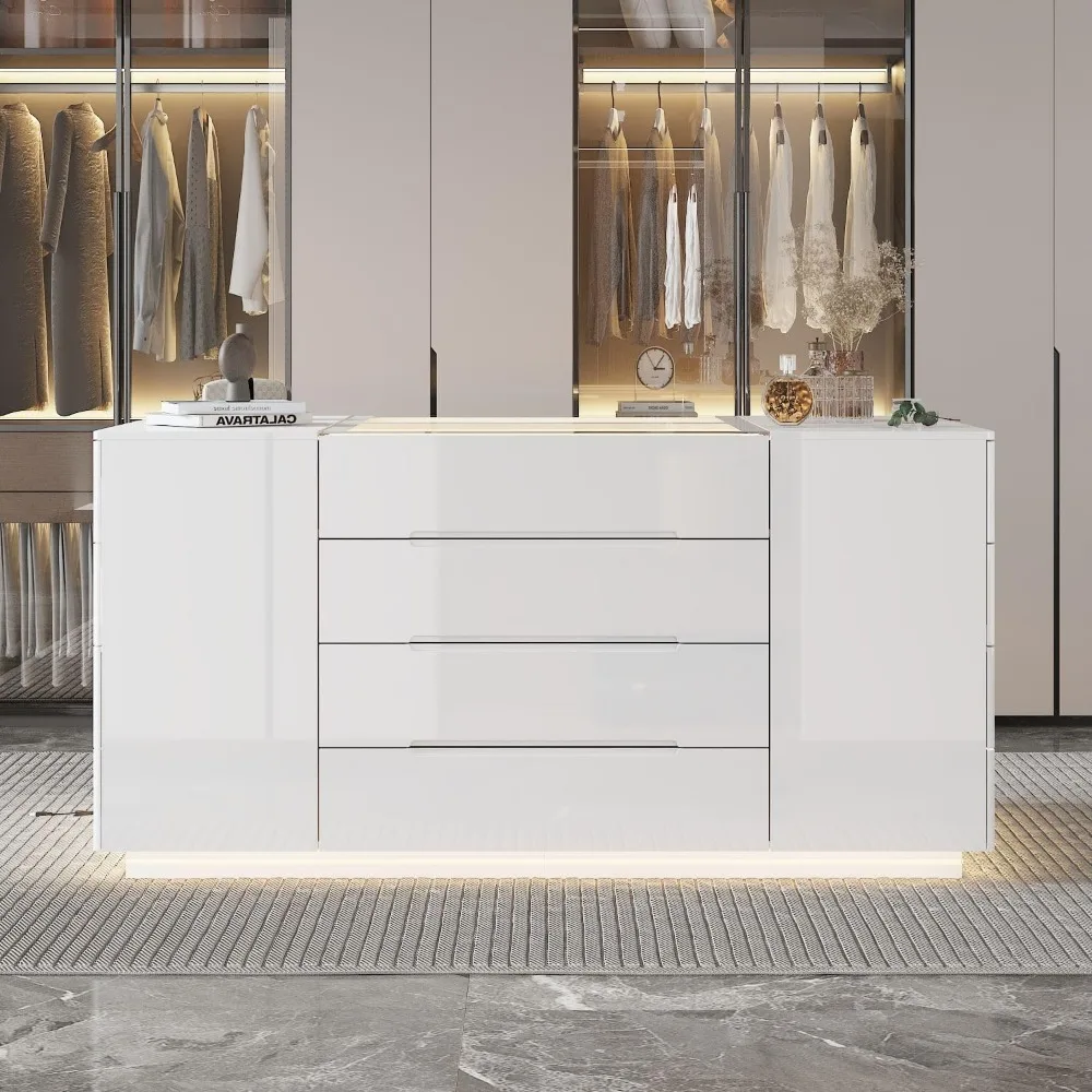 Bedroom Island Wardrobe Closet Island with 16 Drawers & Glass Tabletop, Island Dresser with Jewelry Organizer, Wardrobes 4
