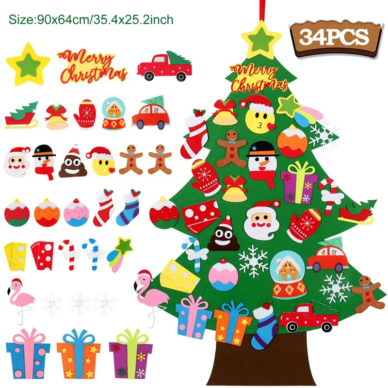 thumbnail image 1 of DIY Felt Christmas Tree 2024 Merry Christmas Decorations for Home Navidad Xmas Tree with Light Christmas Ornaments New Year Gift, 1 of 5