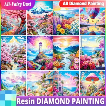 Résine fée poussière AB diamant peinture paysage broderie fleur point de croix lac nouveauté mosaïque 5D bricolage à la main passe-temps 1