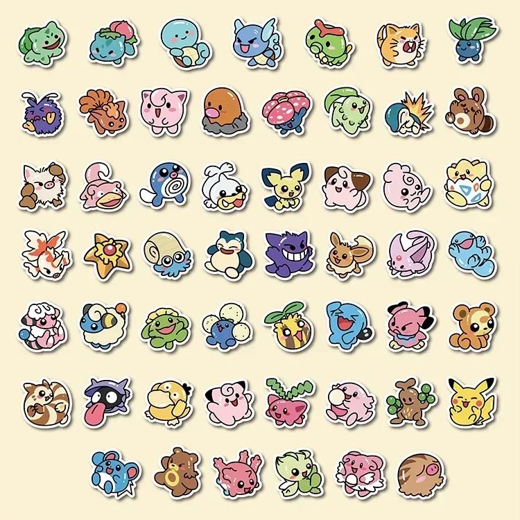 Cartoon Stickers Kawaii Anime Pokemon Stickers Pikachu Decals DIY for Laptop Luggage Skateboard Phone Kid Toy Gift 50PCS