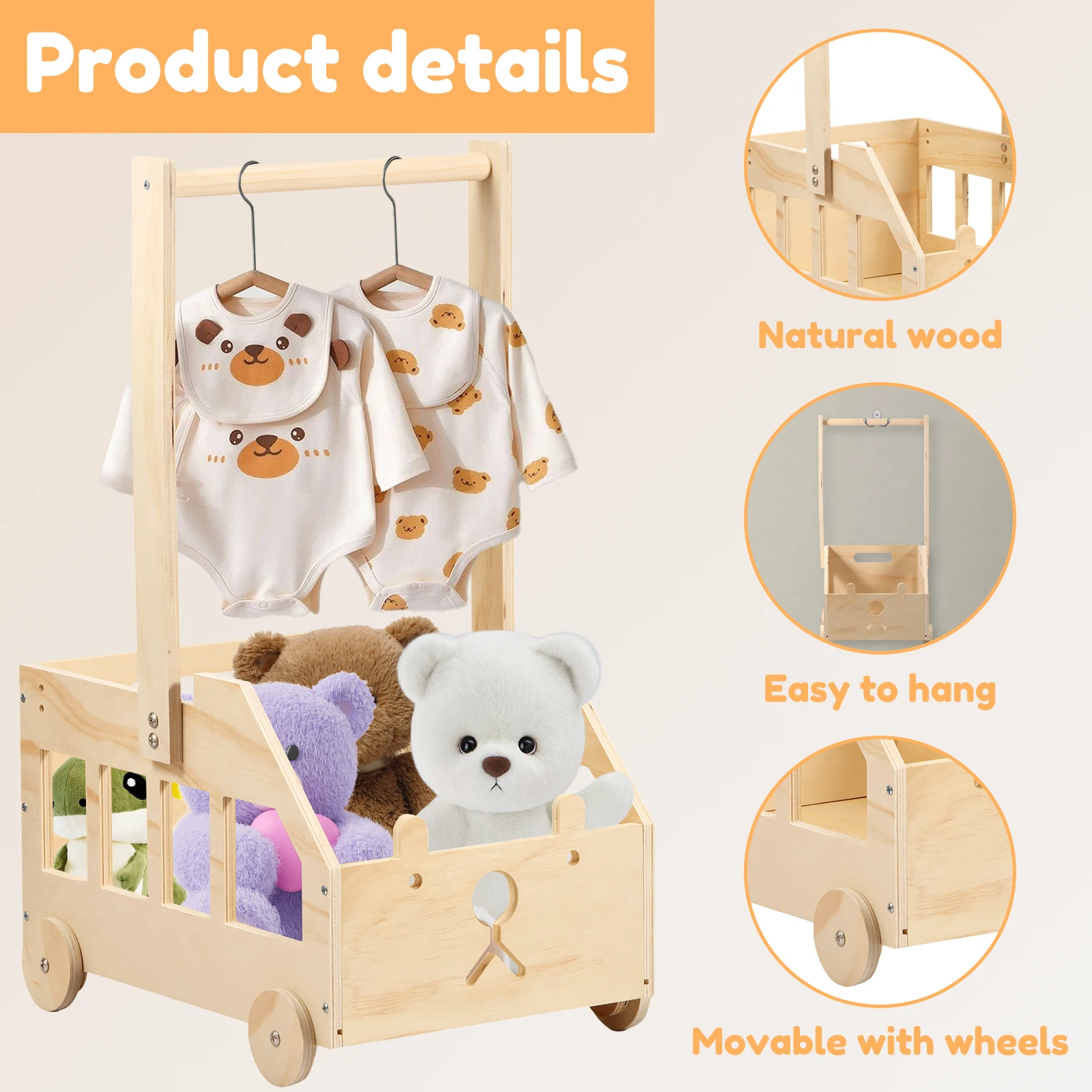 Wood Baby Shower Storage Basket Baby Basket with wheels Baby Shower Crate Closet Pretty Baby Shower Gifts Basket for Boys Girls 3