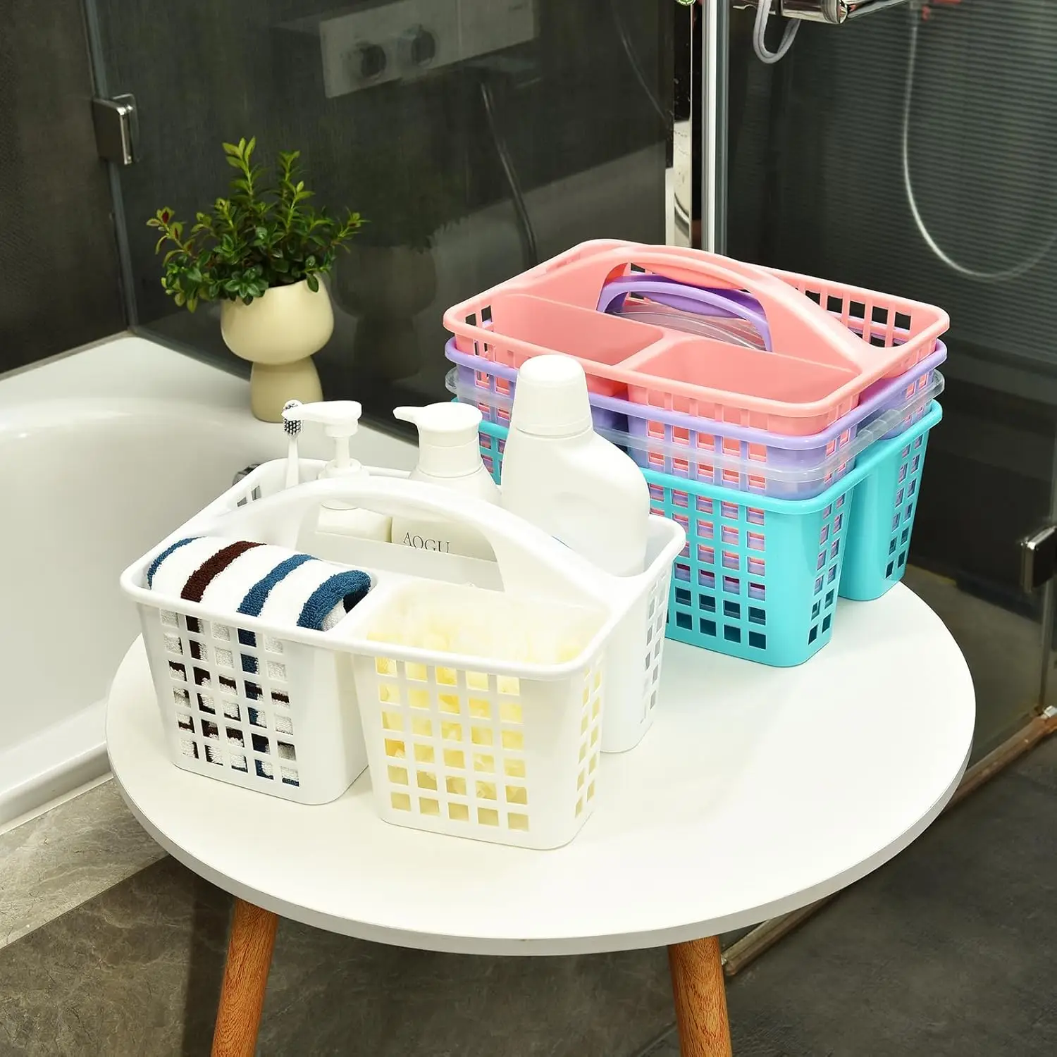 Cestino da doccia portatile in plastica, con sacchetto per il lavaggio, contenitore per bagno, college, dormitorio, cucina, campeggio, per vestiti ( grigio, taglia unica