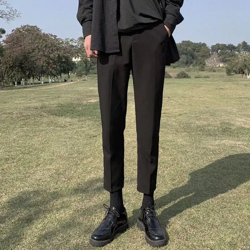 

Y2k 2023 Men's Slim Fit Slim Fit Solid Color Casual Fashion Comfortable Breathable Business Straight Suit Cropped Pants