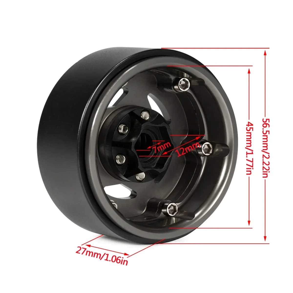 4 Cerchi Cerchi Ruota CNC 1.9" Per RC Cingolati 1:10 - Compatibili Con SCX10, D90, TRX-4, In Metallo Nero Ruote Per Crawler RC Scala 1:10 - Foto 11