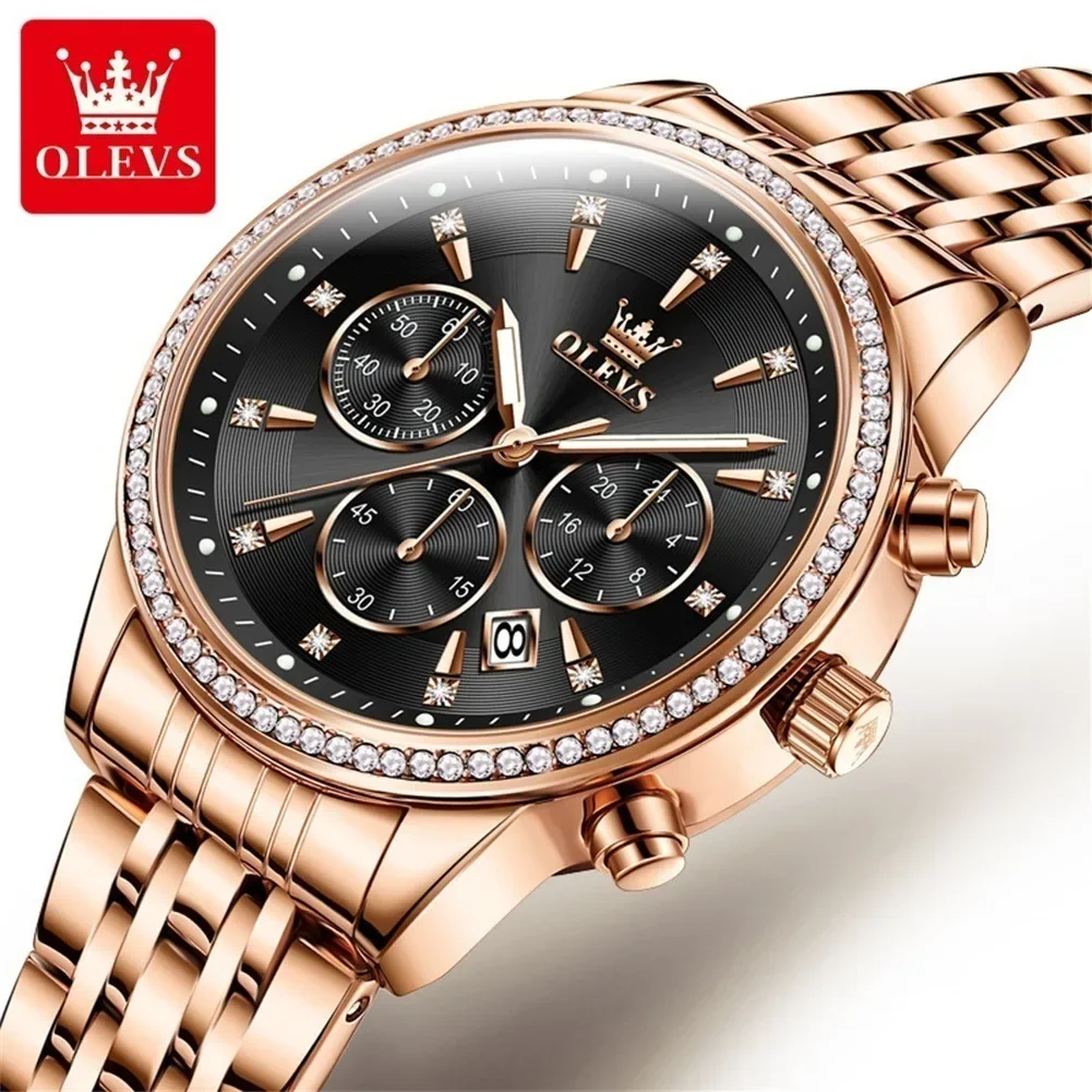 

OLEVS 5582 Stainless Steel Strap Women Wristwatches Quartz Waterproof Fashion Watches For Women Chronograph Calendar