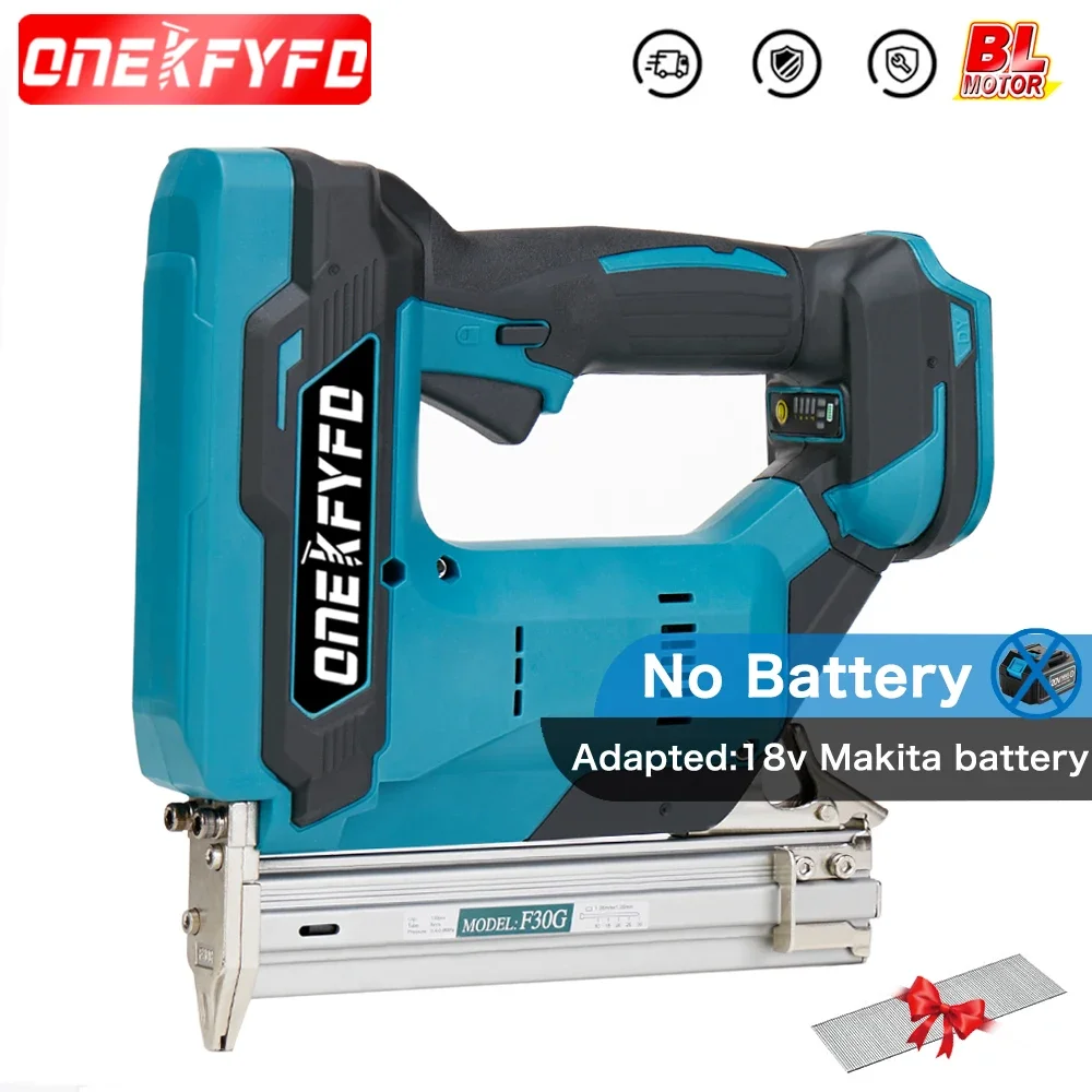 Brushless Wireless Cordless F30 Electric Nail Gun Stapler Nailer Woodworking Lithium Battery + 1set Nail For Makita (NO Battery)