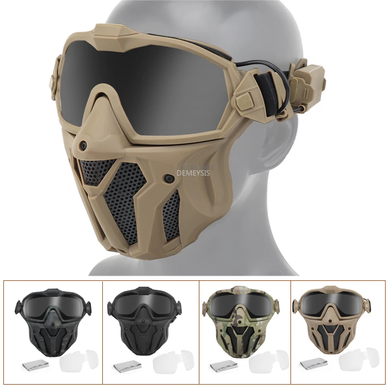 2 Lens Tactical Mask Goggles CS Airsoft Protection Full Face with Micro Fan Anti-fog Hunting Shooting Sports Masks | Спорт и