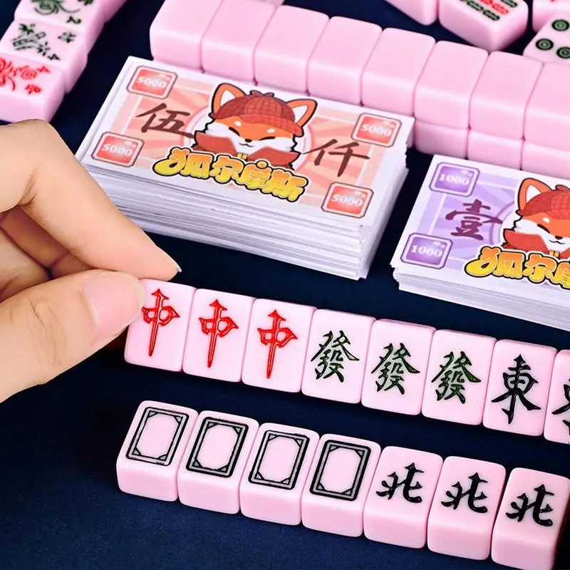 Mahjong Game Set Chinese Style Mahjong Tiles Set Mini Game Lightweight Mah-Jongg Set Travel Family Leisure Time Game Traditional 2