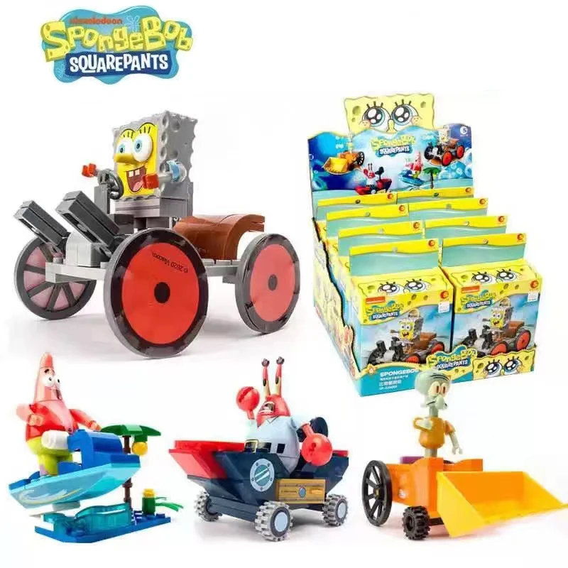 4pcs SpongeBob SquarePants Adventure Series Assembled Block Pie Star Crab Boss Doll Handmade Model Children's Birthday Gift Toys