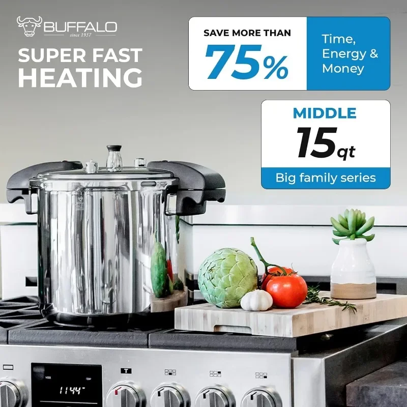 Buffalo 15 Quart Pressure Cooker Stainless Steel - Large Canning Pot with Lid for Home, Commercial Use - Easy to Clean 4