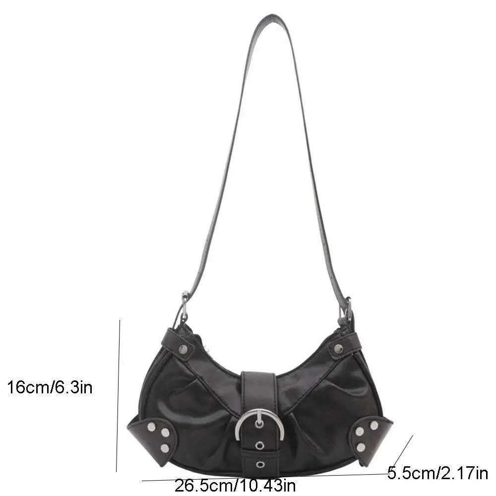 Borsa a Spalla Casual Monocolore con Fibbia, Borsa Hobo in Pelle PU Stile Y2K, Borsa a Tracolla Gotica Spicy Girl, Borsa a Mano per Shopping - immagine 6