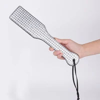31.5cm Silvery PU Leather Paddle Riding Crops Flogger Horsewhips Grid Pattern Spikes Leather Spanking Paddle 1