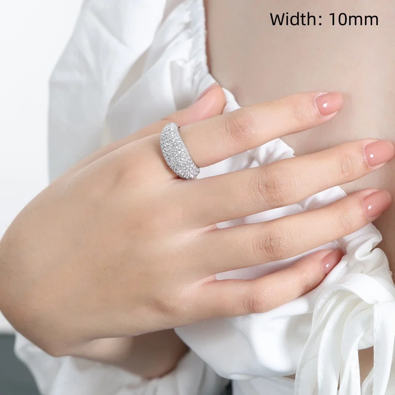 Europe and the United States ins style S925 silver plated 18K gold diamond ring AAAA zircon inlaid fashion light luxury ring