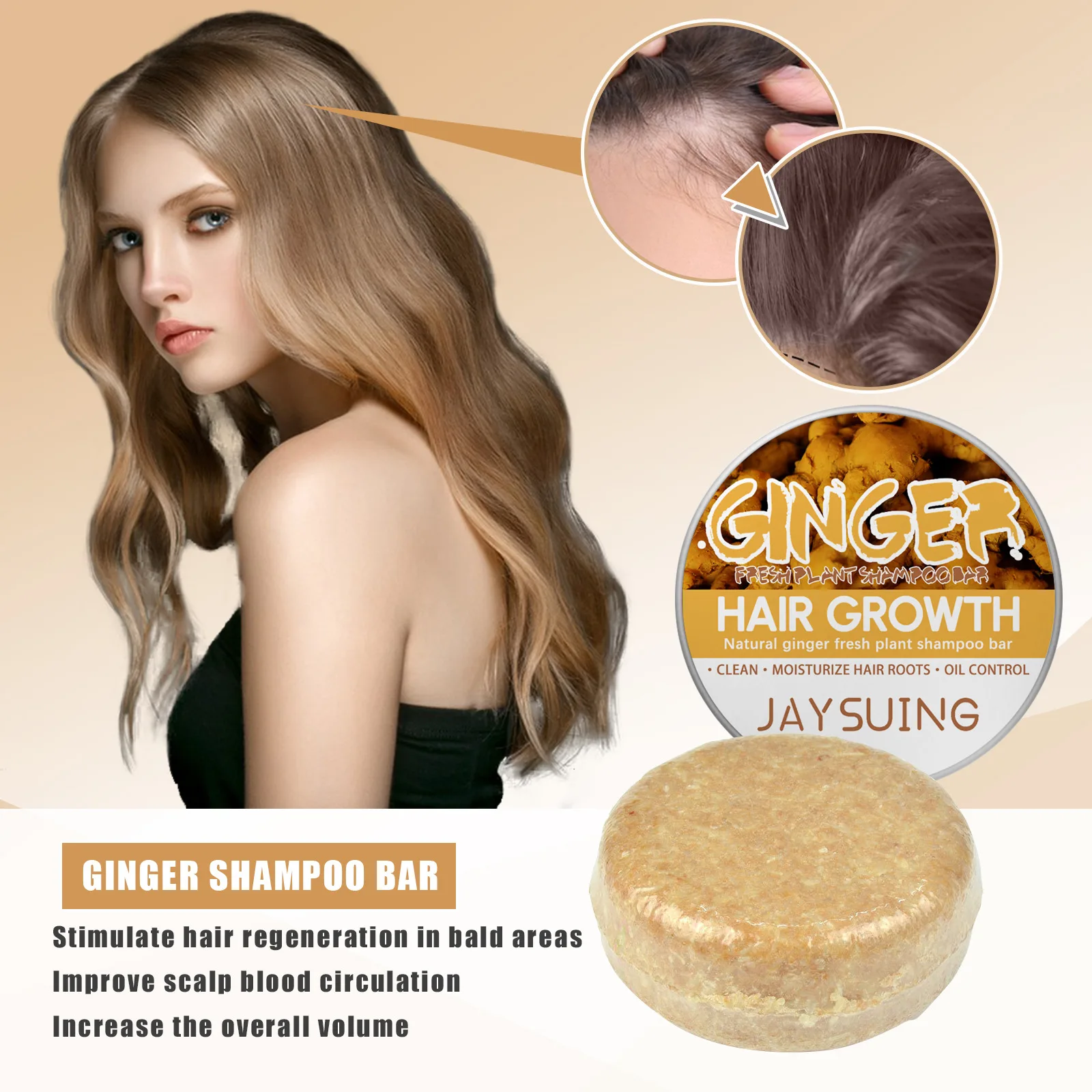 

Ginger Soap Organic Ginger Hair Regrowth Shampoo Natural Soap Anti-Itching Cleansing Oil Control Bar Hair Care