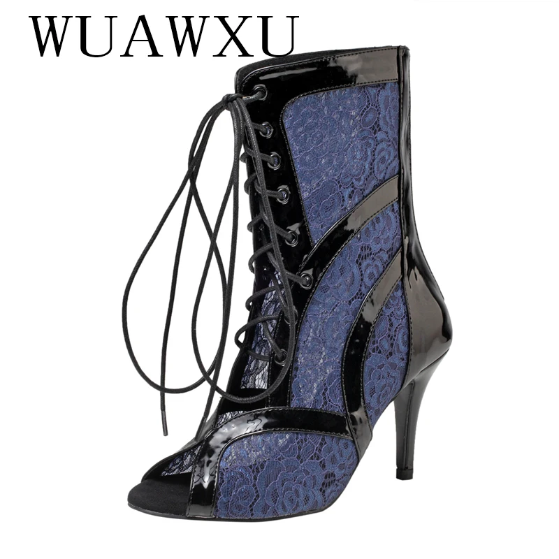 NATASHA New Dance Shoes Mesh Cool Boots Women's Summer Short Boots Hollow Lace Breathable Mesh Boots High Heel Dance Shoes Fish