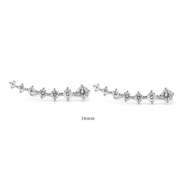925 Sterling Silver Dainty Cubic Zirconia Earring Climber Long Line Shape Ear Crawlers Stud Earrings Women Party Jewelry