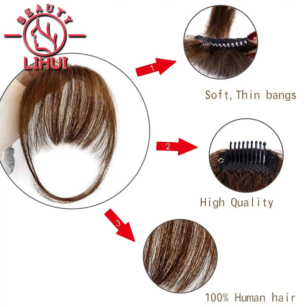 LiHui Fake Blunt Air Bangs Hair Clip-In Extension Synthetic Fake Fringe Natural False hairpiece For Women Clip In Bangs