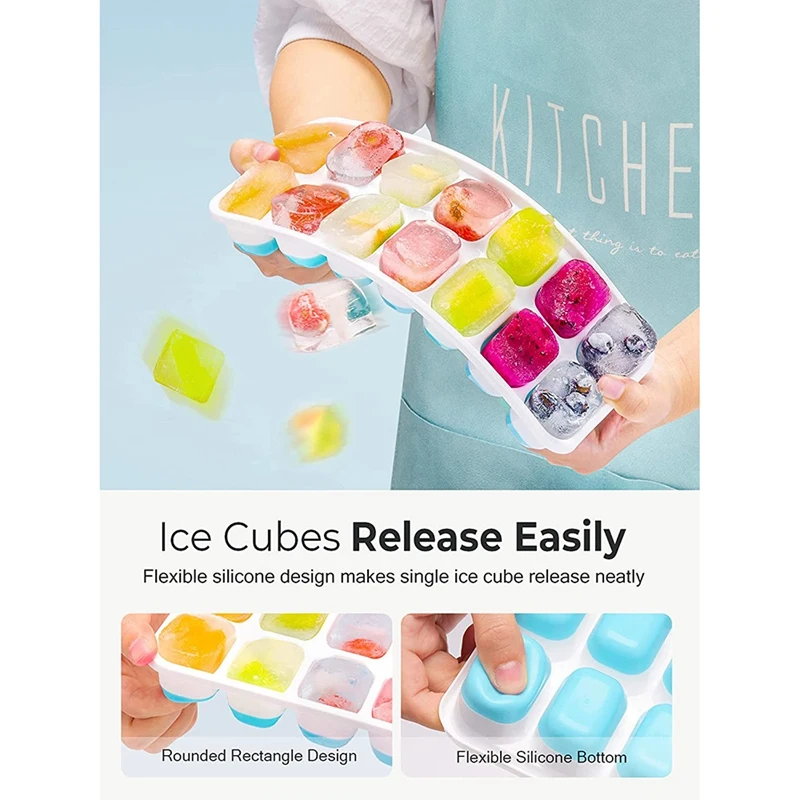 4-Pack: Easy-Release Silicone & Flexible 14-Ice Cube Trays with Spill