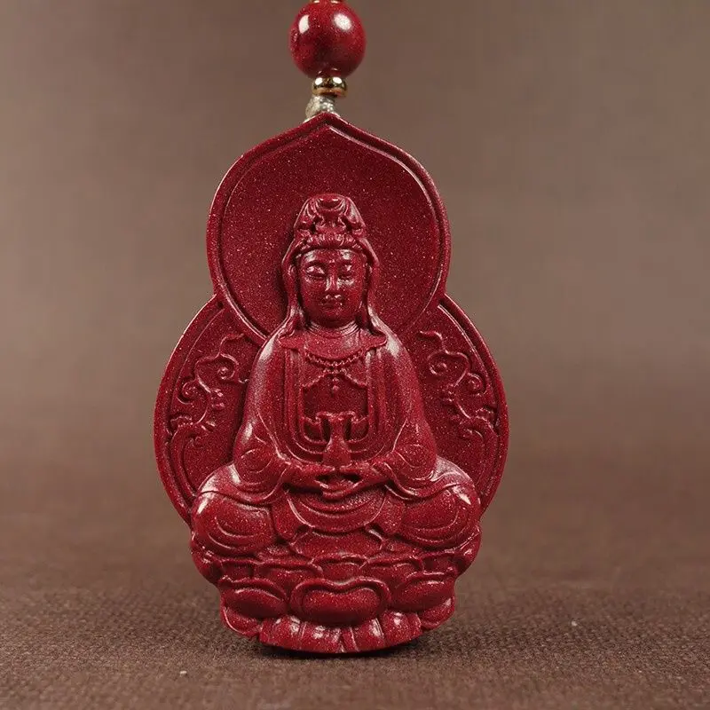 

Cinnabar Guanyin Bodhisattva Pendant Men's Necklace Amulet Mascot Ornament Woman mens necklace