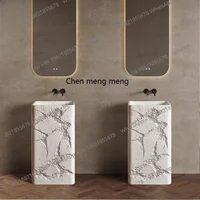 อ่างล้างหน้าทรงเสา Travertine แบบติดตั้งในตัว ตั้งแต่พื้นจรดเพดาน พร้อมอ่างล้างหน้าแนวตั้ง 1