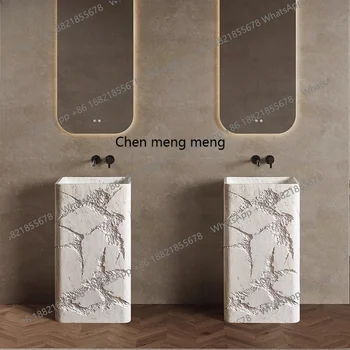 อ่างล้างหน้าทรงเสา Travertine แบบติดตั้งในตัว ตั้งแต่พื้นจรดเพดาน พร้อมอ่างล้างหน้าแนวตั้ง 1