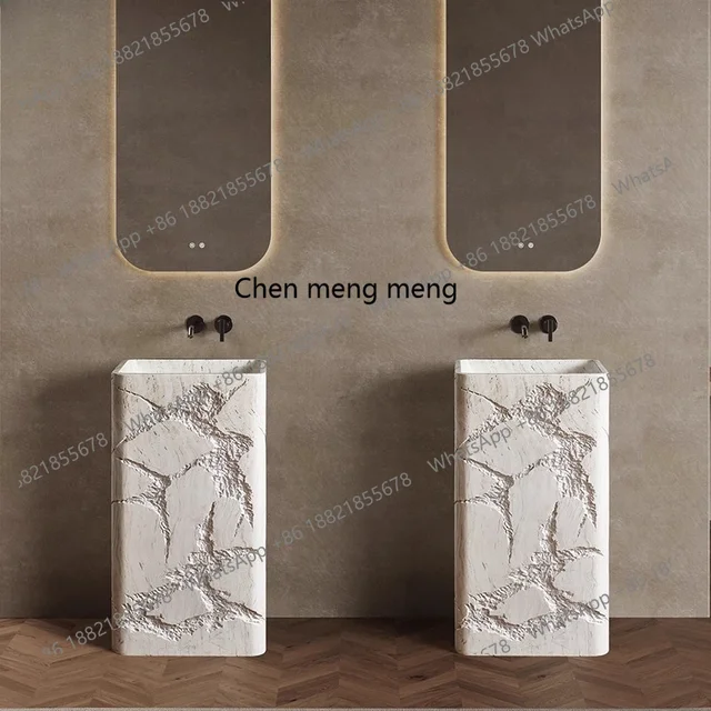 อ่างล้างหน้าทรงเสา Travertine แบบติดตั้งในตัว ตั้งแต่พื้นจรดเพดาน พร้อมอ่างล้างหน้าแนวตั้ง 1