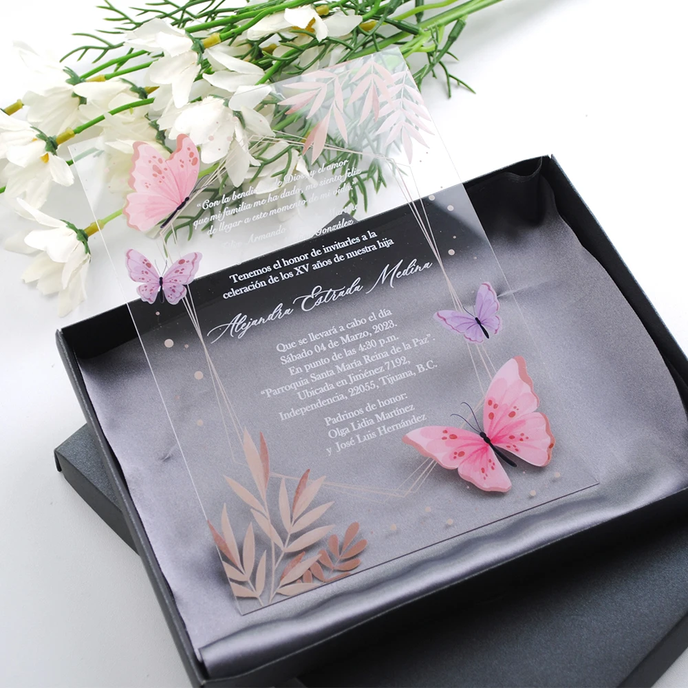 Colorful Printing Acrylic Wedding Invitation Card Thank You Cards 10pcs