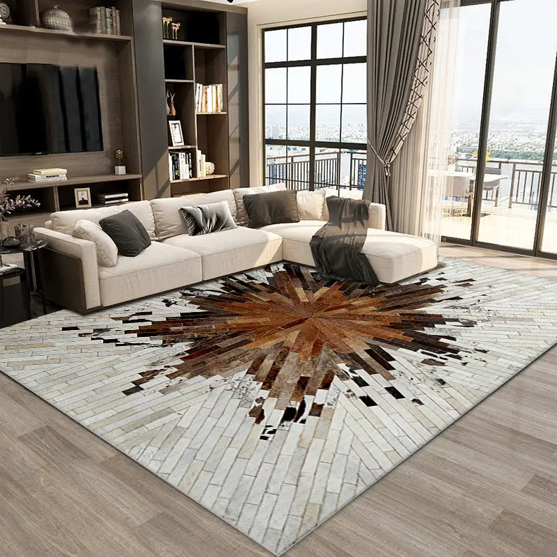 

Carpets for Living Room Geometric Patchwork Home Decoration Floor Mats Lounge Rug Cowhide Texture Bedroom Carpets Big Size