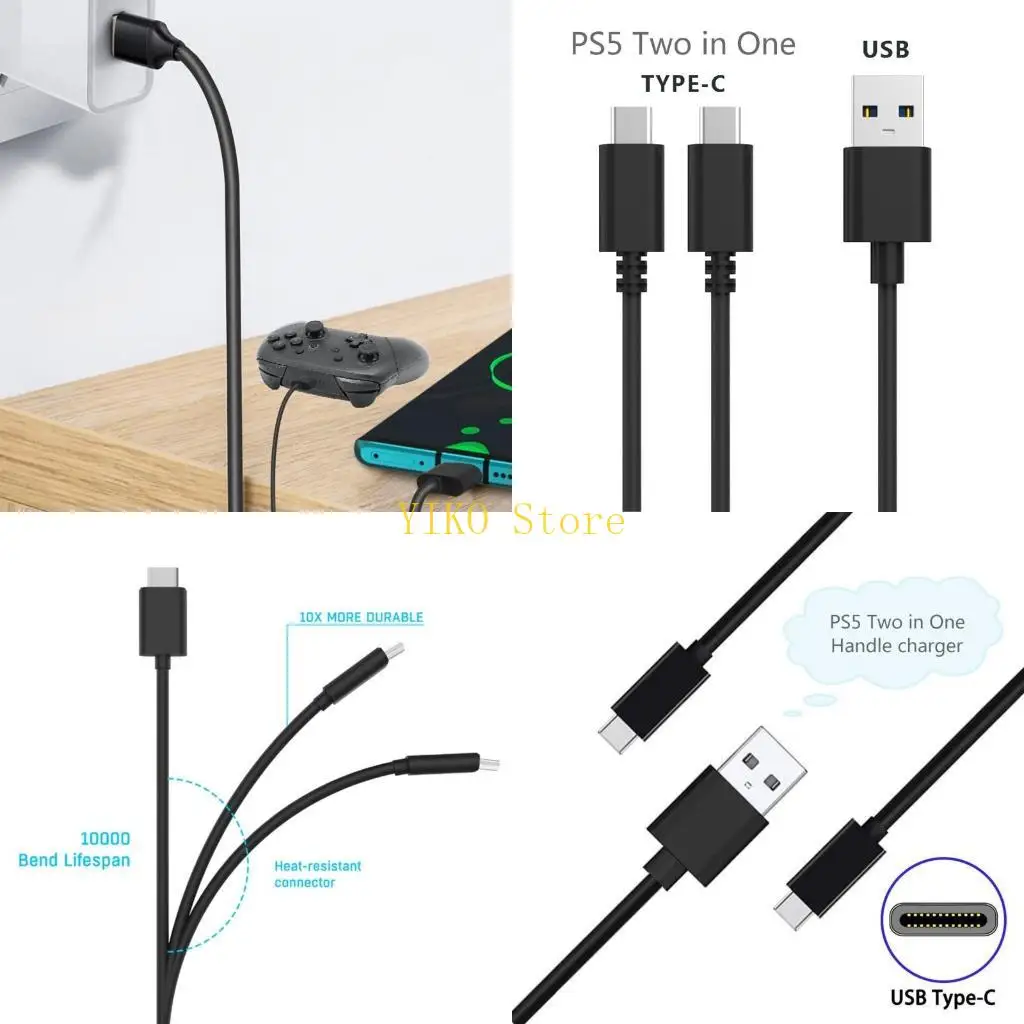 컨트롤러 스위치 폰용 2 in 1 Type-C USB 고속 충전 케이블 코드용 K32C
